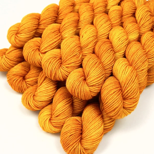 Sock Yarn Mini Skeins, Hand Dyed Yarn, Fingering Weight 4 Ply 100% Superwash Merino Wool - Marigold - Bright Yellow Orange Knitting Yarn