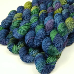 Sock Yarn Fingering Weight Mini Skeins. Hand Dyed Yarn. Sock Weight 4 Ply Superwash Merino Wool. INK MULTI. Indie Dyed Blue Green Purple