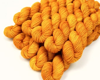 Sock Yarn Mini Skeins, Hand Dyed Yarn, Fingering Weight 4 Ply 100% Superwash Merino Wool - Marigold - Bright Yellow Orange Knitting Yarn