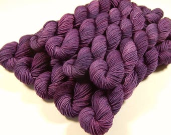 Mini Skeins Hand Dyed Yarn, Sock Weight 4 Ply Superwash 100% Merino Wool - DEEP LILAC TONAL - Fingering Weight Sock Yarn, Purple Mini Skein