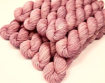 Mini Skeins Sock Yarn, Hand Dyed Yarn, Sock Weight 4 Ply Superwash 100% Merino Wool - MALLOW - Fingering Knitting Yarn, Lilac Pink Tonal