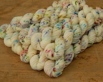 Hand Dyed Yarn 20g Mini Skeins, Sock Fingering Weight, 4 Ply Superwash Merino Wool - POTLUCK CONFETTI - Cream White Rainbow Specked Yarn