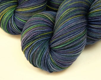 Hand Dyed Yarn. Sport Weight Superwash Merino Wool. INK MULTI. Blue Green Purple Indie Dyer Knitting Yarn. Soft Colorful Sock Yarn