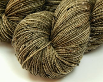 Hand Dyed Yarn, Tweed Fingering Sock Weight Superwash Merino Wool Nylon - DRIFTWOOD - Indie Dyer Knitting Yarn, Khaki Tan Flecked Yarn