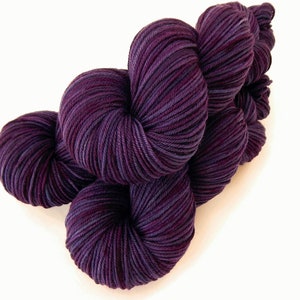 Hand Dyed Yarn. DK Weight Superwash Merino Wool. BLACKBERRY TONAL. Indie Dyer Semi Solid Deep Purple Yarn. Crochet Knitting Yarn