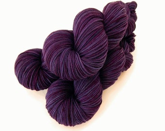 Hand Dyed Yarn. DK Weight Superwash Merino Wool. BLACKBERRY TONAL. Indie Dyer Semi Solid Deep Purple Yarn. Crochet Knitting Yarn