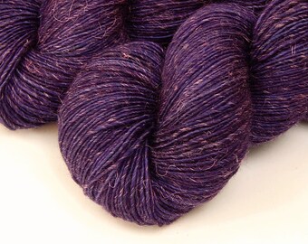 Limited Edition! Hand Dyed Yarn. Sock Fingering Weight Superwash Merino Wool & Linen. BLACKBERRY TONAL. Deep Purple Indie Dyer Knitting Yarn