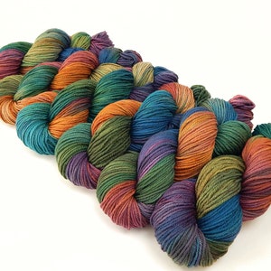 Worsted Weight Hand Dyed Yarn. 100% Superwash Merino Wool. POTLUCK RAINBOW. Indie Dyer OOAK Knitting Crochet Yarn. Deep Rich Colors image 2