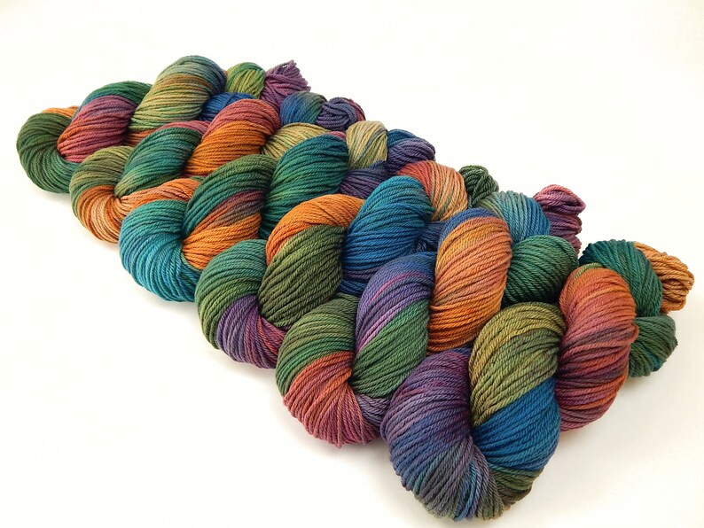 Worsted Weight Hand Dyed Yarn. 100% Superwash Merino Wool. POTLUCK RAINBOW. Indie Dyer OOAK Knitting Crochet Yarn. Deep Rich Colors image 2