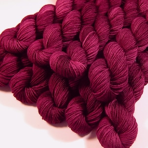 Sock Yarn Mini Skeins, Hand Dyed Yarn, Sock Fingering Weight 4 Ply Superwash Merino Wool - PLUMBERRY - Tonal Red Violet, Indie Dyed Yarns