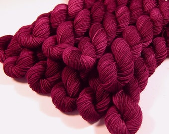 Sock Yarn Mini Skeins, Hand Dyed Yarn, Sock Fingering Weight 4 Ply Superwash Merino Wool - PLUMBERRY - Tonal Red Violet, Indie Dyed Yarns