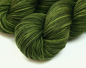 Hand Dyed Yarn. Sport Weight Superwash Merino Wool. MOSS TONAL. Olive Green Indie Dyer Knitting Yarn. Semi Solid Kettle Dyed Sock Yarn