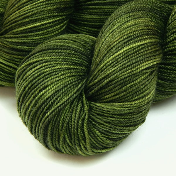 Hand Dyed Yarn. Sport Weight Superwash Merino Wool. MOSS TONAL. Olive Green Indie Dyer Knitting Yarn. Semi Solid Kettle Dyed Sock Yarn