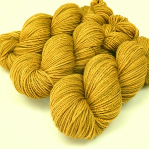 Hand Dyed Yarn, Worsted Weight Superwash Merino Wool - HONEY MUSTARD - Yellow Gold Tonal Indie Dyer Knitting Yarn, Ready to Ship