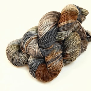 Hand Dyed Yarn, DK Weight Superwash Merino Wool - Potluck Greys & Browns - Indie Dyer Earthy Artisan Knitting Yarn, Ready to Ship
