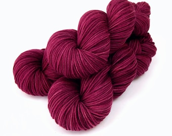 Hand Dyed Yarn. DK Weight Superwash Merino Wool. PLUMBERRY. Indie Dyed Yarn. Tonal Berry Red Burgundy. Crochet Knitting Supply