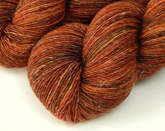 Limited Edition! Hand Dyed Yarn. Sock Fingering Weight Superwash Merino Wool & Linen. SPICE. Rust Orange Autumn Indie Dyer Knitting Yarn