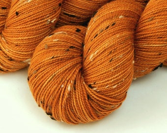 Hand Dyed Yarn. Tweed Fingering Weight Superwash Merino Wool Nylon. COPPER. Indie Dyer Knitting Yarn. Burnt Orange Flecks Sock Yarn