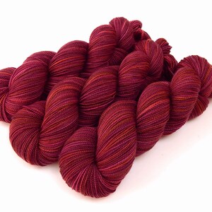 Hand Dyed Sock Yarn. Fingering Weight 100% Superwash Merino Wool. MERLOT MULTI. Indie Dyed Knitting Yarn. Burgundy Deep Red Hand Dyed Yarn image 2