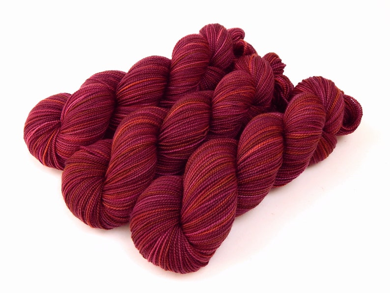 Hand Dyed Sock Yarn. Fingering Weight 100% Superwash Merino Wool. MERLOT MULTI. Indie Dyed Knitting Yarn. Burgundy Deep Red Hand Dyed Yarn image 2