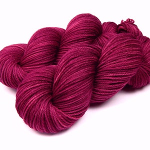 Hand Dyed Yarn. Worsted Weight 100% Superwash Merino Wool. PLUMBERRY. Indie Dyed Tonal Berry Red Knitting Yarn. Knitter Gift image 2