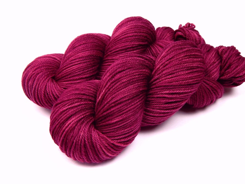 Hand Dyed Yarn. Worsted Weight 100% Superwash Merino Wool. PLUMBERRY. Indie Dyed Tonal Berry Red Knitting Yarn. Knitter Gift image 2