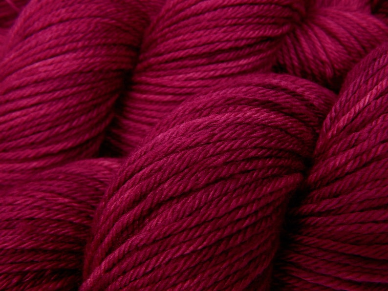 Hand Dyed Yarn. Worsted Weight 100% Superwash Merino Wool. PLUMBERRY. Indie Dyed Tonal Berry Red Knitting Yarn. Knitter Gift image 4