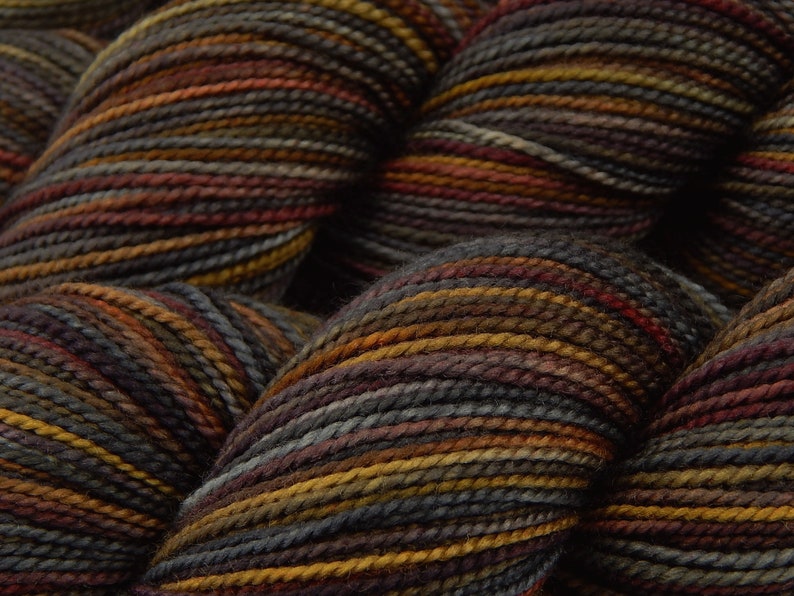 Hand Dyed Yarn. Fingering Weight Superwash 100% Merino Wool. AGATE. Indie Dyer Knitting Yarn. Handdyed Sock Yarn Grey Gray Brown Gold image 6