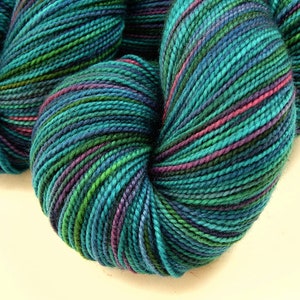 Hand Dyed Yarn. Sock Fingering Weight Superwash 100% Merino Wool. AEGEAN MULTI. Indie Dyed Yarn. Turquoise Blue Green Hand Dyed Sock Yarn