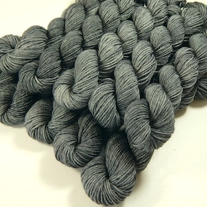 Mini Skeins Hand Dyed Yarn, Sock Weight 4 Ply Superwash Merino Wool - PEWTER - Indie Dyer Fingering Weight Sock Yarn, Tonal Gray Grey