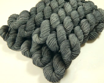 Mini Skeins Hand Dyed Yarn, Sock Weight 4 Ply Superwash Merino Wool - PEWTER - Indie Dyer Fingering Weight Sock Yarn, Tonal Gray Grey