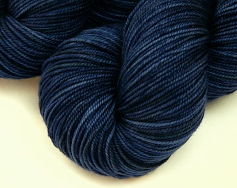 Hand Dyed Yarn. Sport Weight Superwash Merino Wool. INK TONAL. Dark Blue Indie Dyer Knitting Yarn. Semi Solid Navy Heavier Sock Yarn