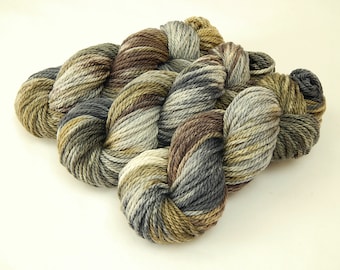 Hand Dyed Yarn. Bulky Weight 100% Superwash Merino Wool. POTLUCK GREYS & BROWNS. Indie Dyer One of a Kind Thick Chunky Knitting Yarn