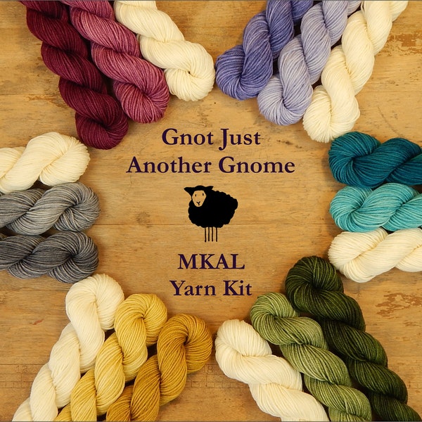 Mini Skein Kit for Gnot Just Another Gnome MKAL - Hand Dyed Yarn, Fingering Sock Weight 4 Ply Superwash Merino Wool, Sock Yarn Set