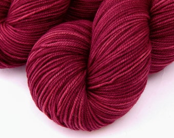 Hand Dyed Yarn. Sport Weight Superwash Merino Wool. PLUMBERRY. Berry Red-Violet Indie Dyer Knitting Yarn. Semi Solid Heavier Sock Yarn