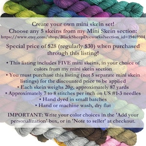 Create Your Own Mini Skein Set. Hand Dyed Sock Yarn. Fingering Weight 4 Ply Superwash Merino Wool. Hand Dyed Yarn. Choose From 35 Colors image 2