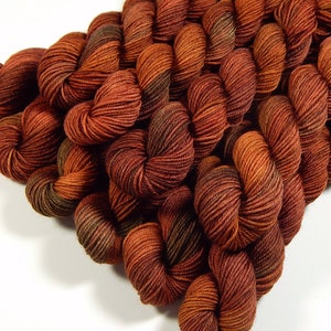 Fingering Weight Mini Skeins. Hand Dyed Yarn, Sock Weight 4 Ply Superwash Merino Wool. SPICE. Indie Burnt Orange Rust Autumn Sock Yarn
