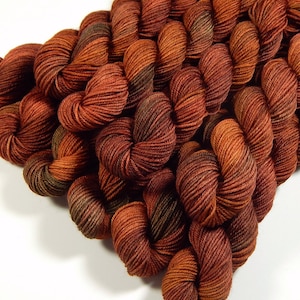 Fingering Weight Mini Skeins, Hand Dyed Yarn, Sock Weight 4 Ply Superwash Merino Wool - SPICE - Indie Burnt Orange Rust Autumn Sock Yarn