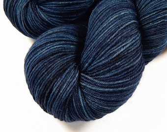 Hand Dyed Sock Yarn. Fingering Weight 4 Ply Superwash Merino Wool. INK TONAL. Dark Blue Knitting Yarn. Navy Hand Dyed Yarn