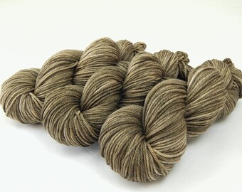 Hand Dyed Yarn, Worsted Weight Superwash Merino Wool - DRIFTWOOD - Indie Dyer Khaki Tan Knitting Yarn, Neutral Tonal Crochet Yarn Skein