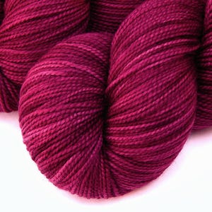 Hand Dyed Yarn, Sock Fingering Superwash Merino Wool - PLUMBERRY - Tonal Knitting Yarn, Indie Dyer Red Berry Semi-Solid Hand Dyed Sock Yarn