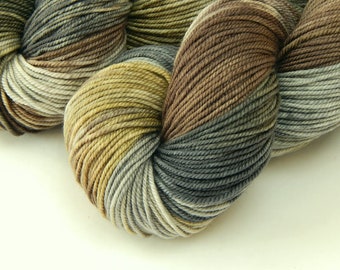 Hand Dyed Yarn. Sport Weight Superwash Merino Wool. POTLUCK GREYS & BROWNS. Indie Dyed Gray Brown Knitting Yarn. Earthy Heavier Sock Yarn