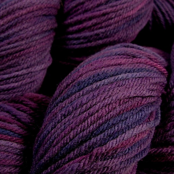 Worsted Weight Superwash Merino Lambswool Yarn, Hand Dyed - Blackberry Tonal