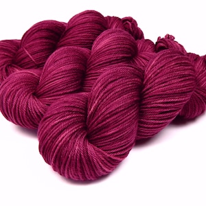 Hand Dyed Yarn. Worsted Weight 100% Superwash Merino Wool. PLUMBERRY. Indie Dyed Tonal Berry Red Knitting Yarn. Knitter Gift image 1