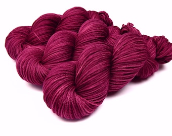 Hand Dyed Yarn. Worsted Weight 100% Superwash Merino Wool. PLUMBERRY. Indie Dyed Tonal Berry Red Knitting Yarn. Knitter Gift