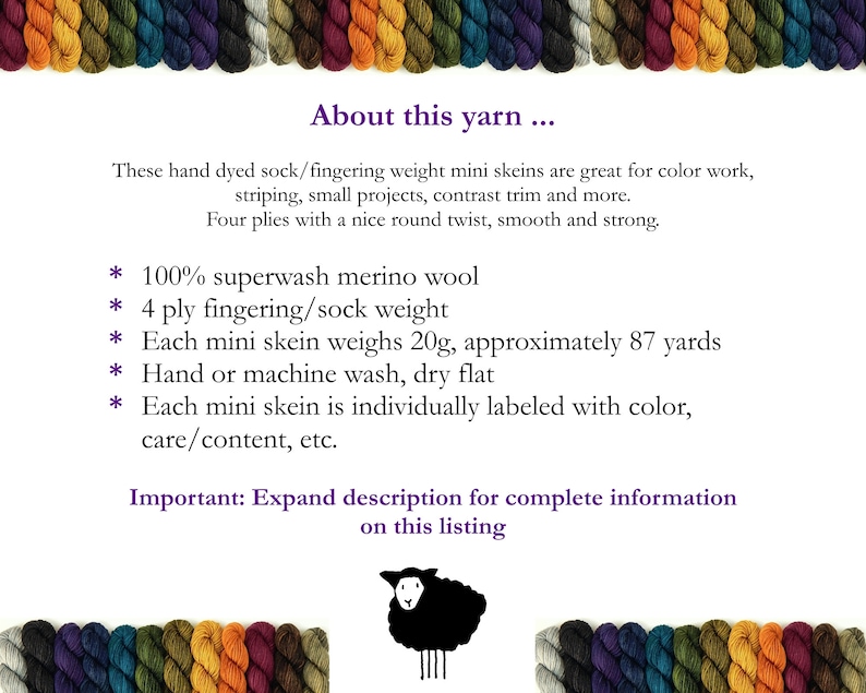 Create Your Own Mini Skein Set. Hand Dyed Sock Yarn. Fingering Weight 4 Ply Superwash Merino Wool. Hand Dyed Yarn. Choose From 35 Colors image 9