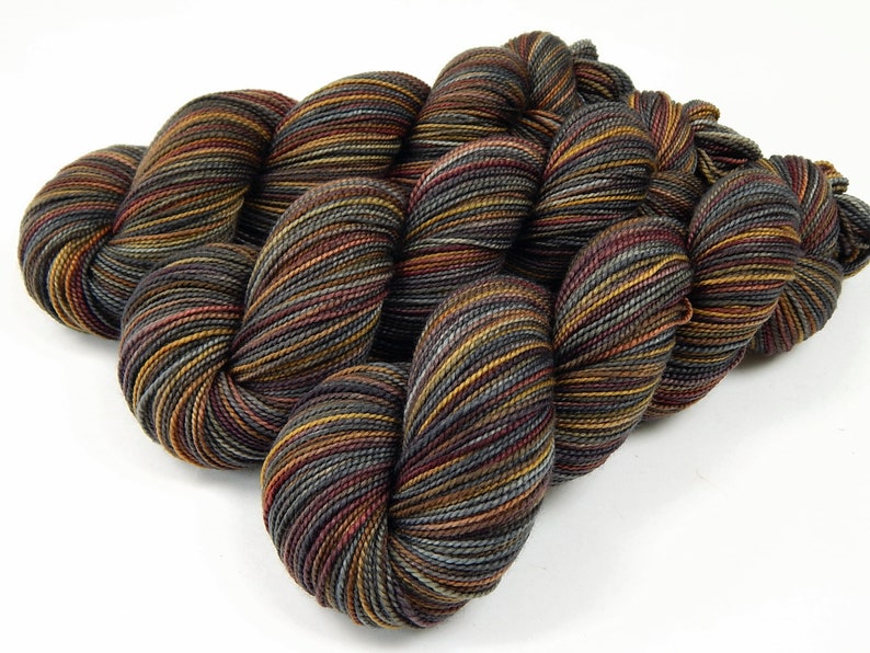 Hand Dyed Yarn. Fingering Weight Superwash 100% Merino Wool. AGATE. Indie Dyer Knitting Yarn. Handdyed Sock Yarn Grey Gray Brown Gold image 5