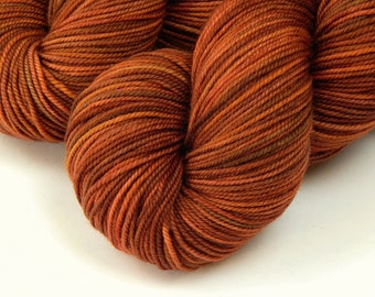 Hand Dyed Yarn. Sport Weight Superwash Merino Wool. SPICE. Indie Dyed Knitting Yarn. Rust Burnt Orange Autumn Sock Yarn. Ready to Ship