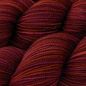 Hand Dyed Sock Yarn. Fingering Weight 100% Superwash Merino Wool. MERLOT MULTI. Indie Dyed Knitting Yarn. Burgundy Deep Red Hand Dyed Yarn image 3