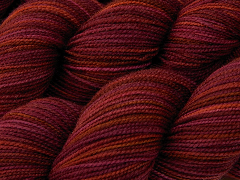 Hand Dyed Sock Yarn. Fingering Weight 100% Superwash Merino Wool. MERLOT MULTI. Indie Dyed Knitting Yarn. Burgundy Deep Red Hand Dyed Yarn image 3